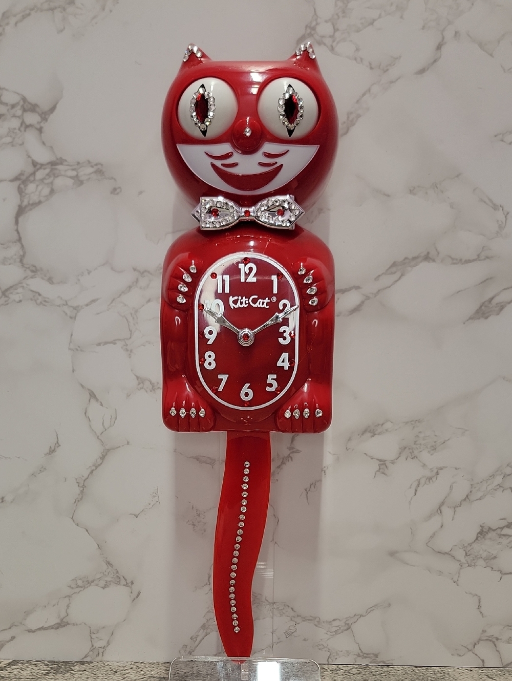 Jeweled Retro Red Kitchen Edition Kit-Cat Klock Clock